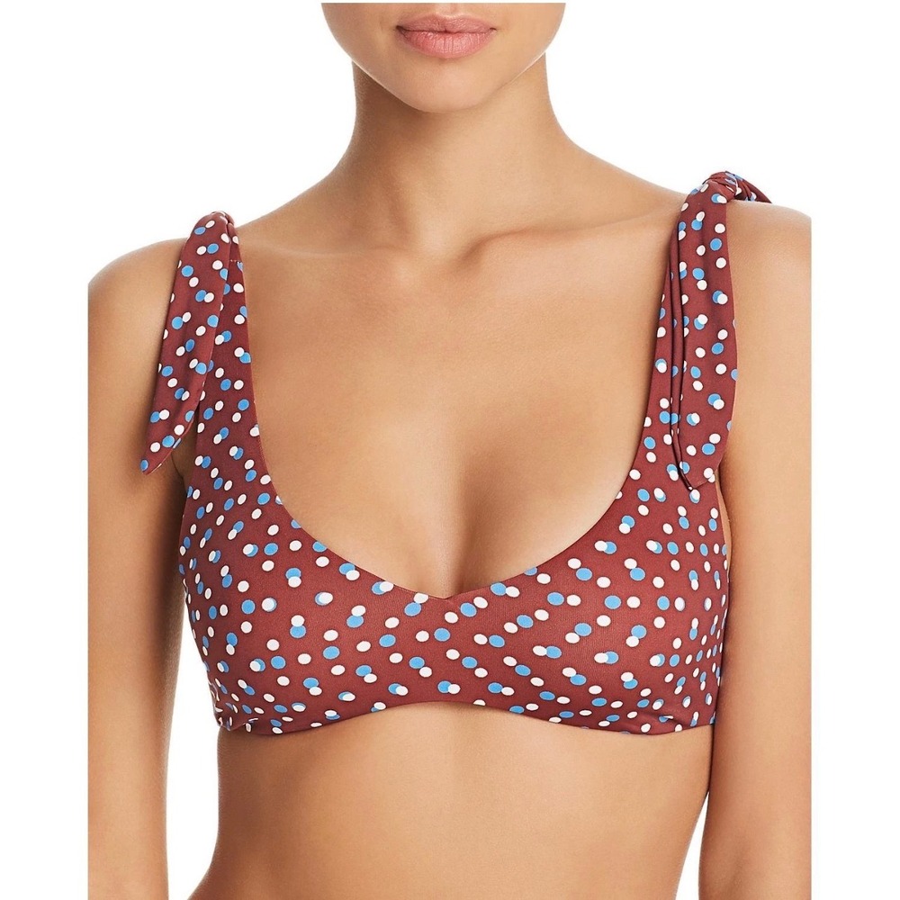 Eberjey Noelle Polka Dot Bikini Top Shoulder Ties Burgundy Blue White Large NEW